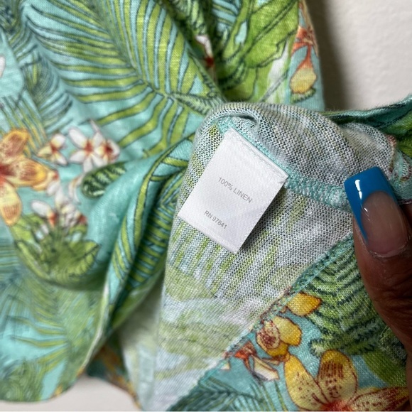 J. Jill Women Love Linen Top Large Petite Resort Vacation Paradise Tropical - Picture 9 of 10